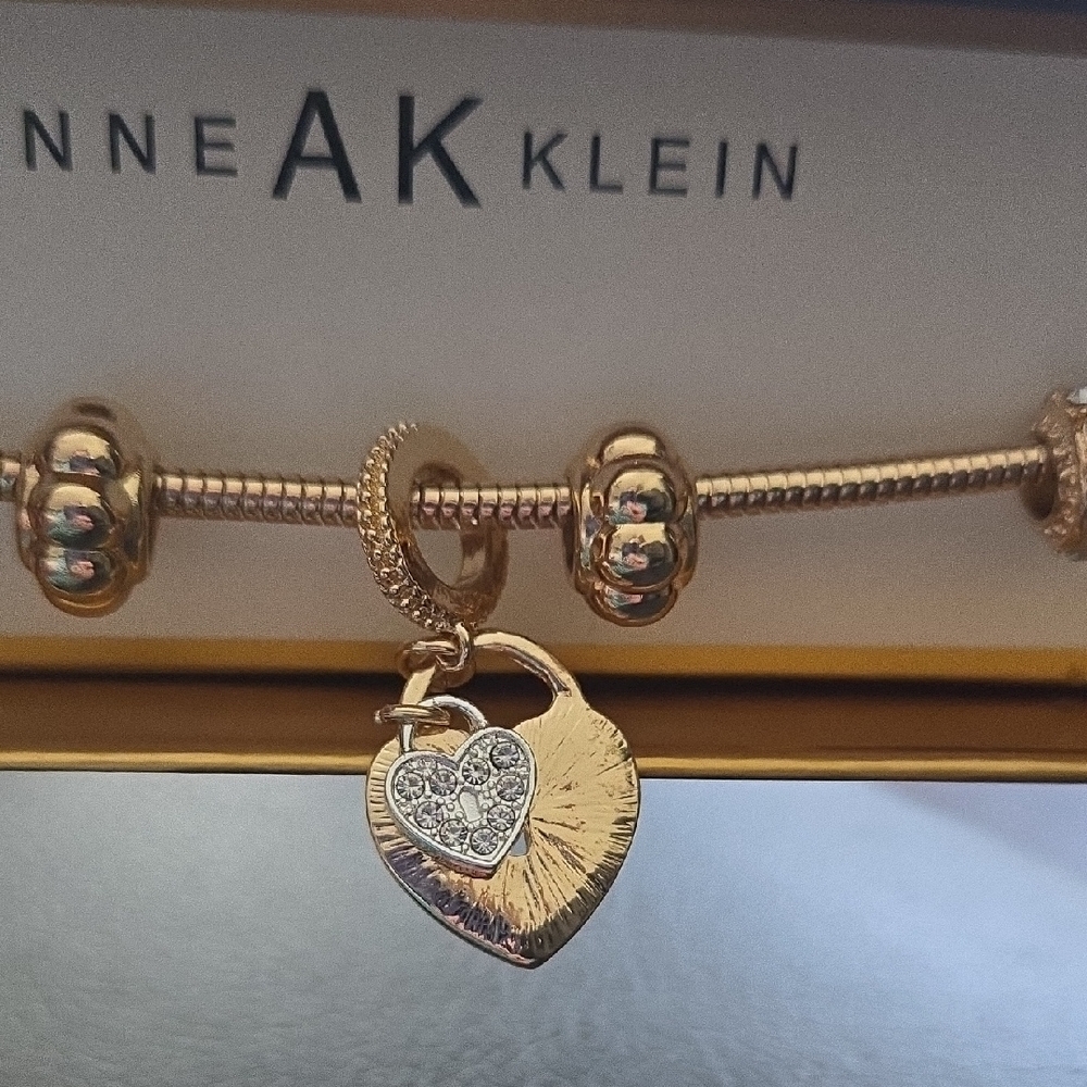 Anne Klein Gold-Tone Heart Charm Bracelet with Crystal Pavé - Picture 3 of 7